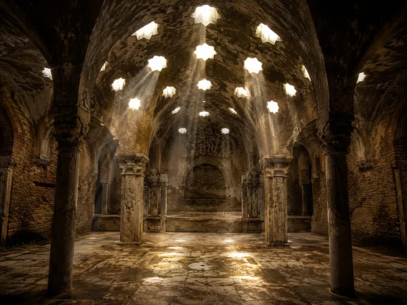 Roman royal baths in the basement, still lined with stone